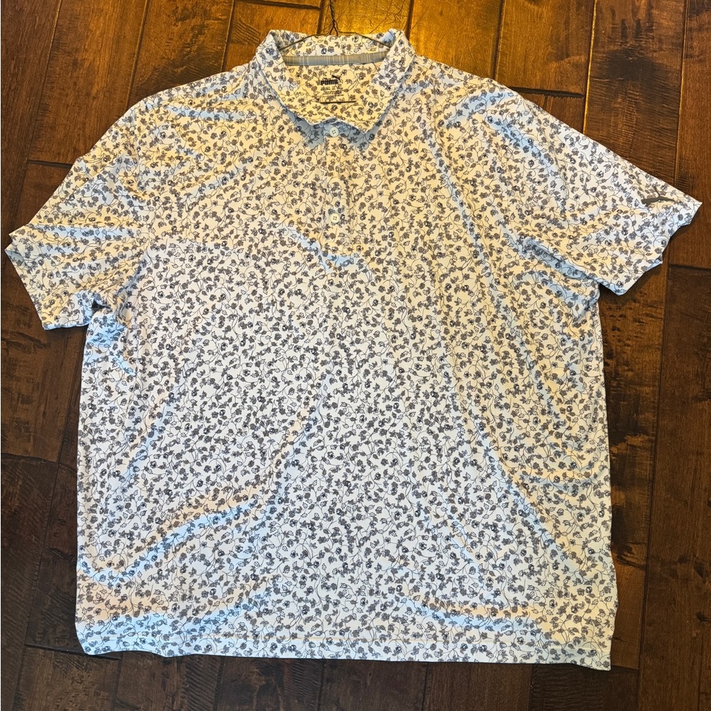 Puma White and Blue Patterned Polo Shirt